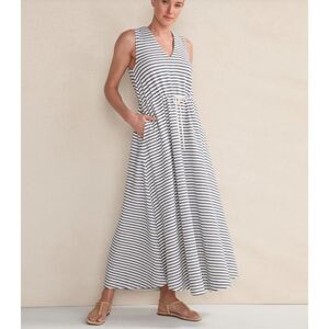 Haven Well Within Textured Stripe Cotton Blend Midi Dress Ivory Indigo XL NEW $1